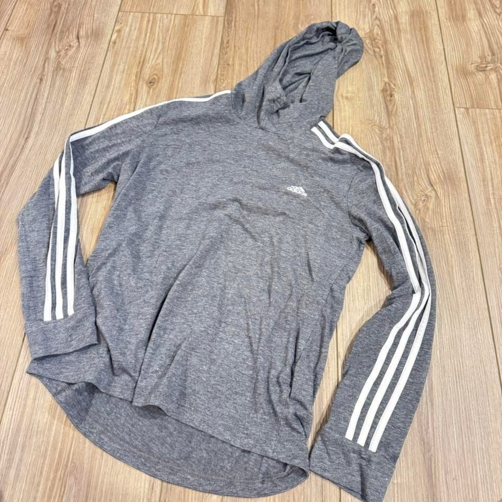 Women’s Gray Adidas Hoodie with White Stripes